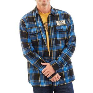 Techstyles Heavyweight Blue Black Plaid Shirt Jacket Quilted Lining Size L